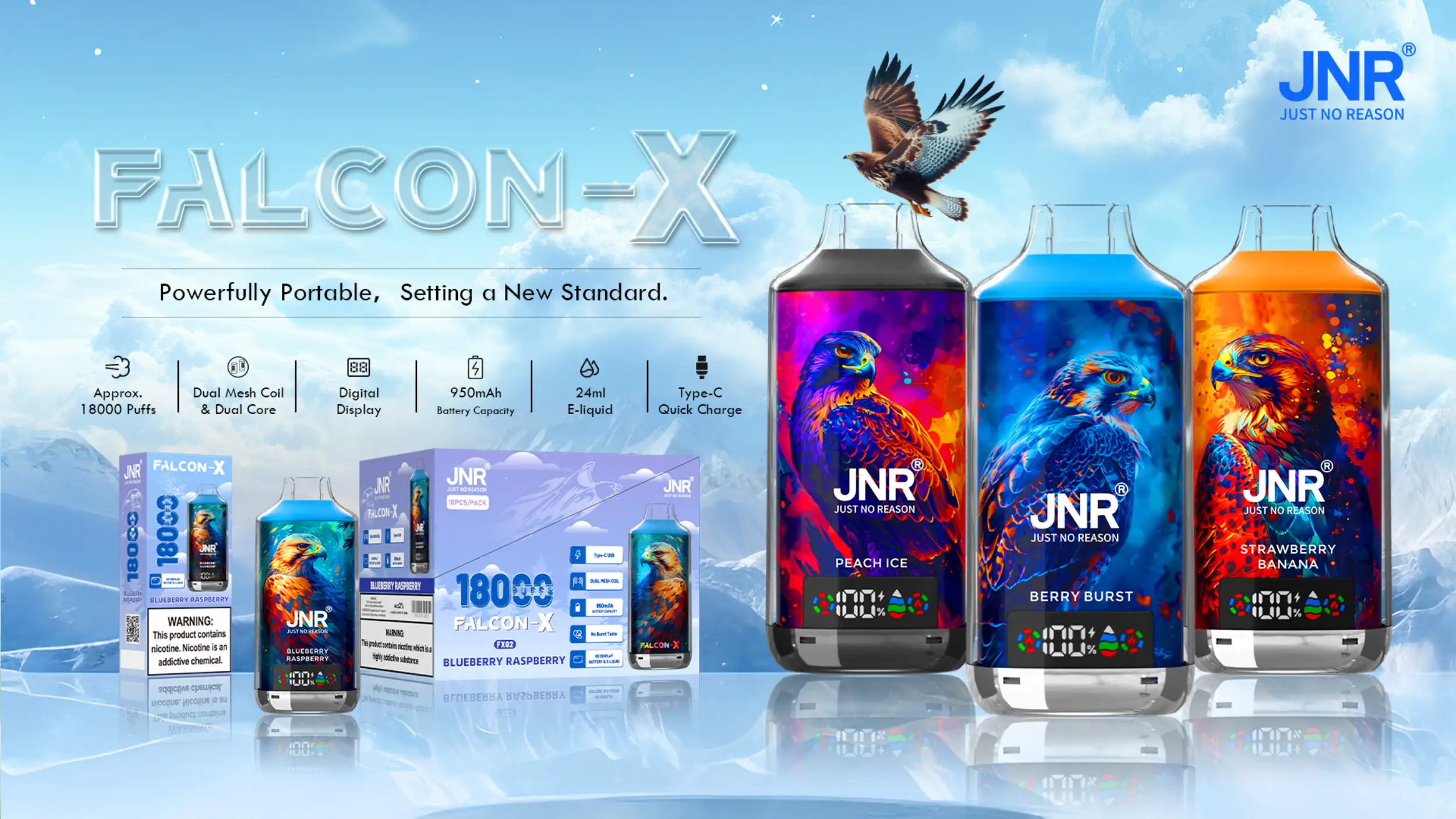 JNR Falcon-X 18000 Z&uuml;ge Einweg Vape mit Digital-Display kaufen